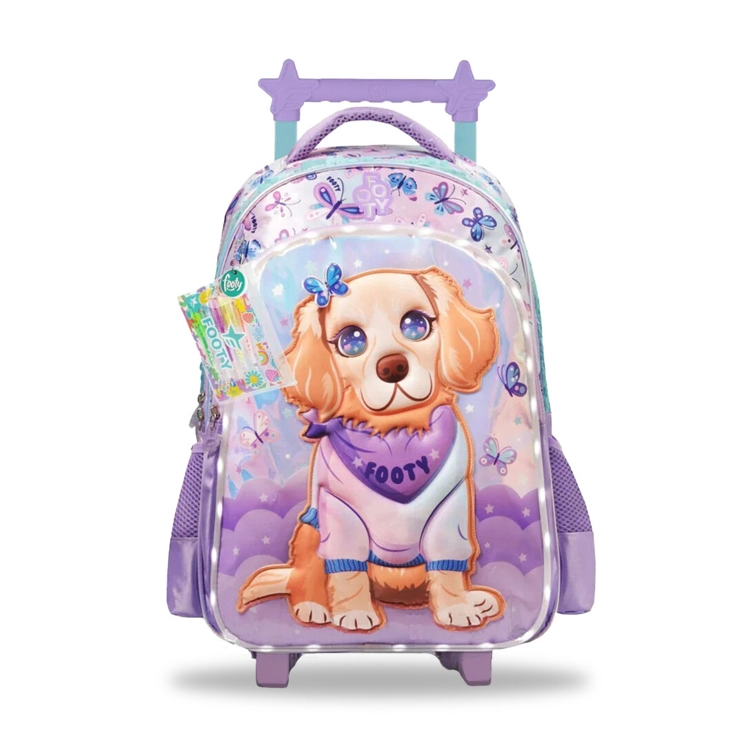 Mochila Escolar Footy 2026 Doggie Love Lila con Led y Carro Art.F26421